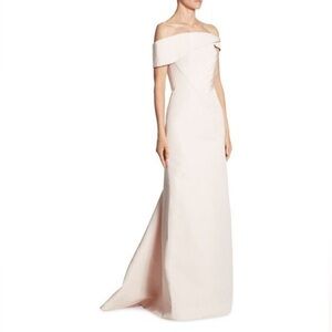 Rubin Singer Blush Pink Silk Off Shoulder Evening Gown Runway sz 8 flaw